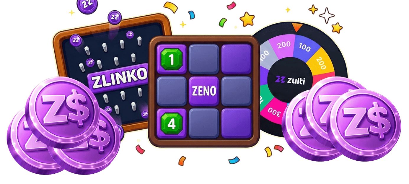 Earn Zulti dollars (Z$) from the free daily spin and mini games